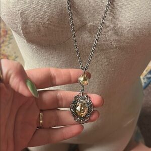 Victoria Cross Drop Pendant Necklace Morganite Tone